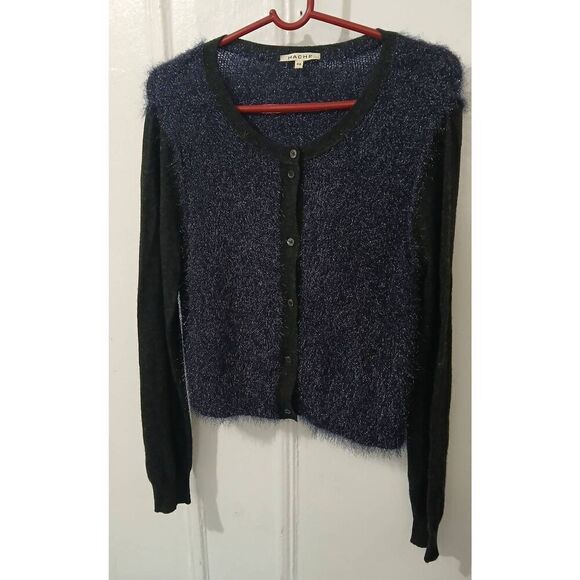 Hache womens medium blue gray glam cardigan Italy sweater polyamide color block - Picture 1 of 8